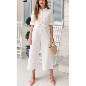 Gal Meets Glam Tie Sawyer Poplin Jumpsuit White Size 8